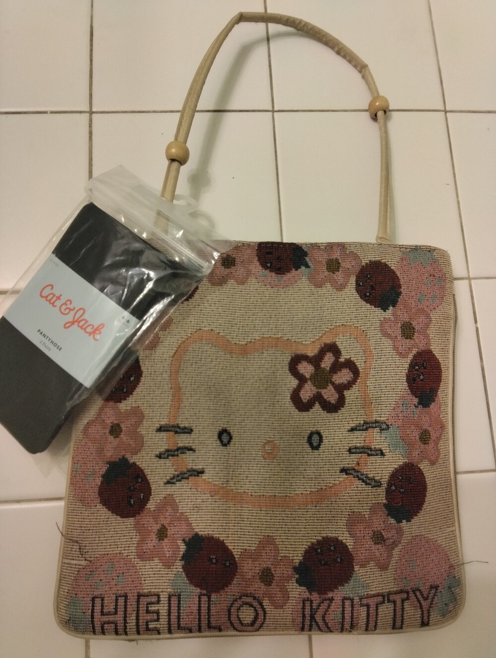 Hello Kitty Floral Woven Tote Bag-FREE Cat & Jack Pantyhose Girls Blk NEW